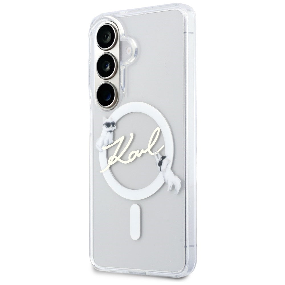 Θήκη MagSafe για Samsung Galaxy S26 S942, Karl Lagerfeld, IML Choupette Karl Script Logo, Λευκό