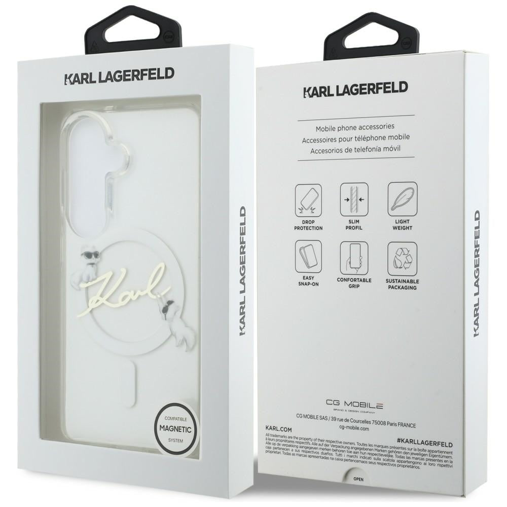 Θήκη MagSafe για Samsung Galaxy S26 S942, Karl Lagerfeld, IML Choupette Karl Script Logo, Λευκό