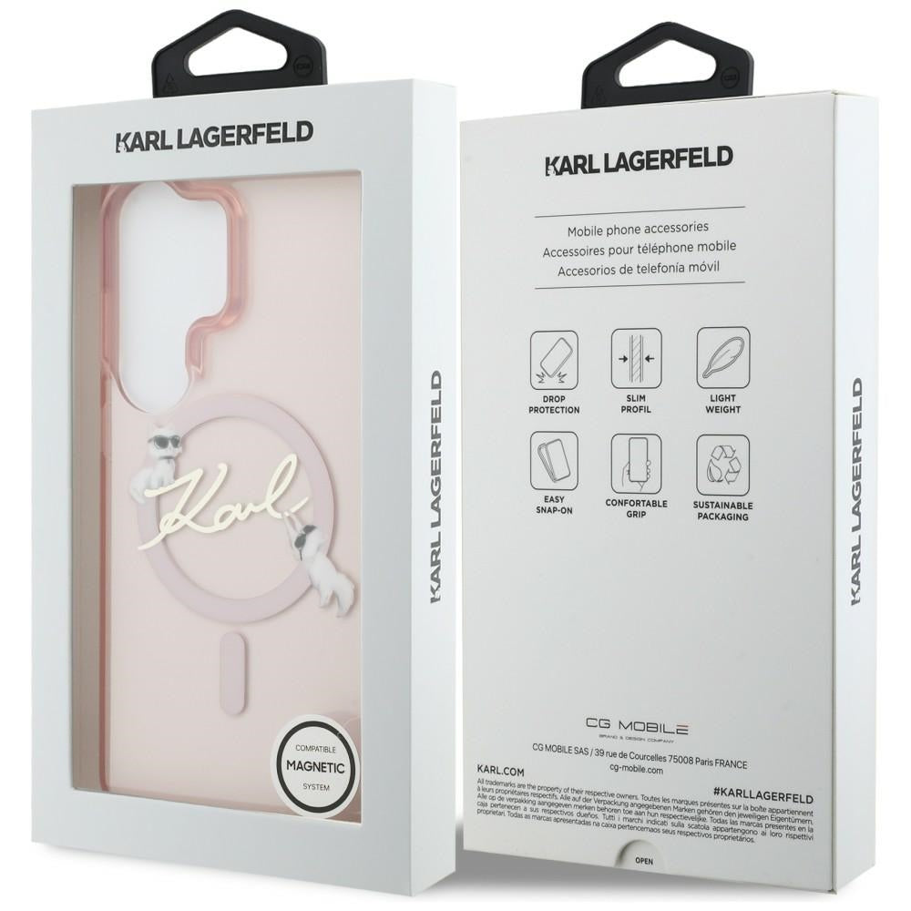 Θήκη MagSafe για Samsung Galaxy S26 Ultra S948, Karl Lagerfeld, IML Choupette Karl Script Logo, Ροζ