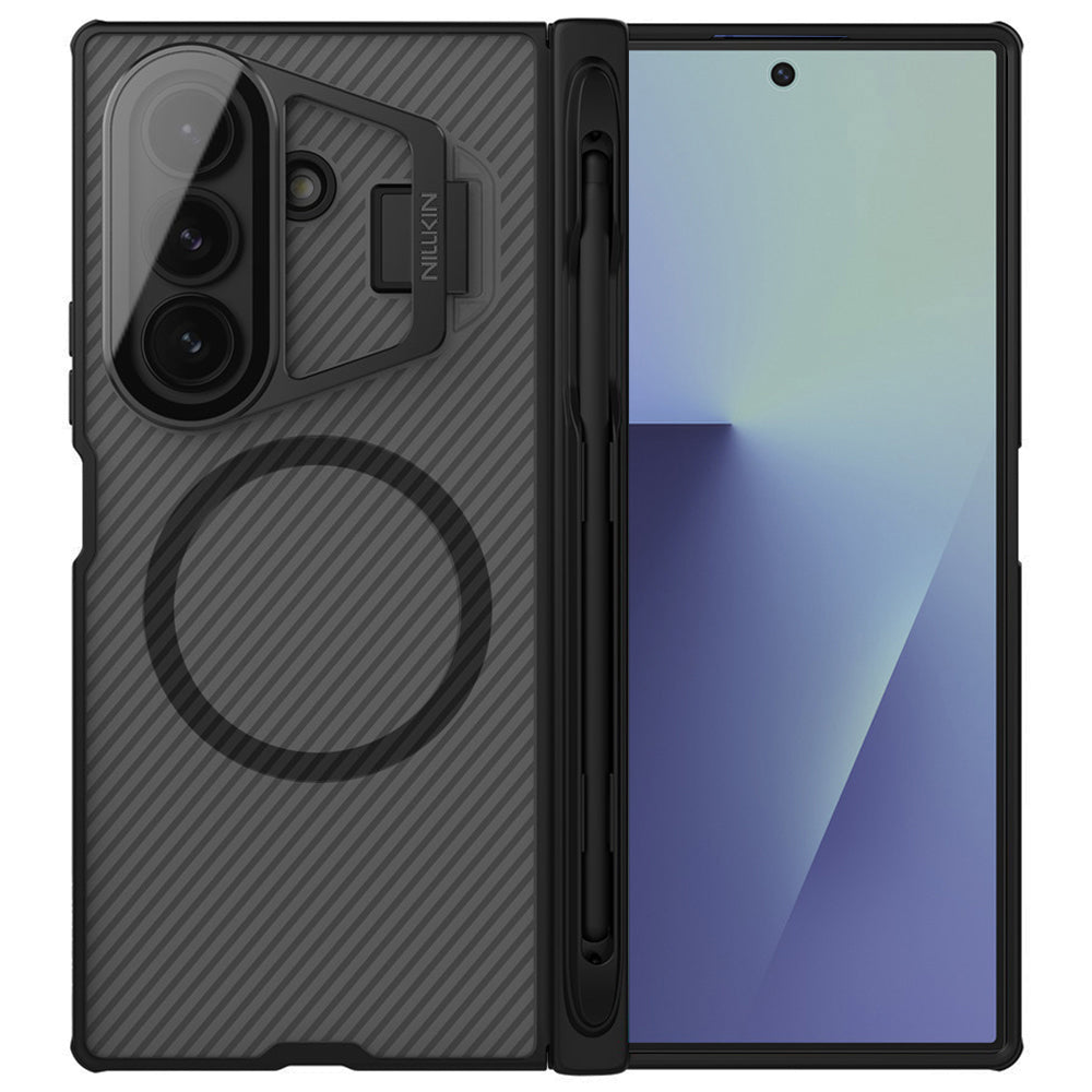 Θήκη MagSafe για Samsung Galaxy Z Fold7 F966, Nillkin, CamShield Prop με Διαφανές Κάλυμμα Φακού και Θήκη για S-Pen, Μαύρη Διαφανής