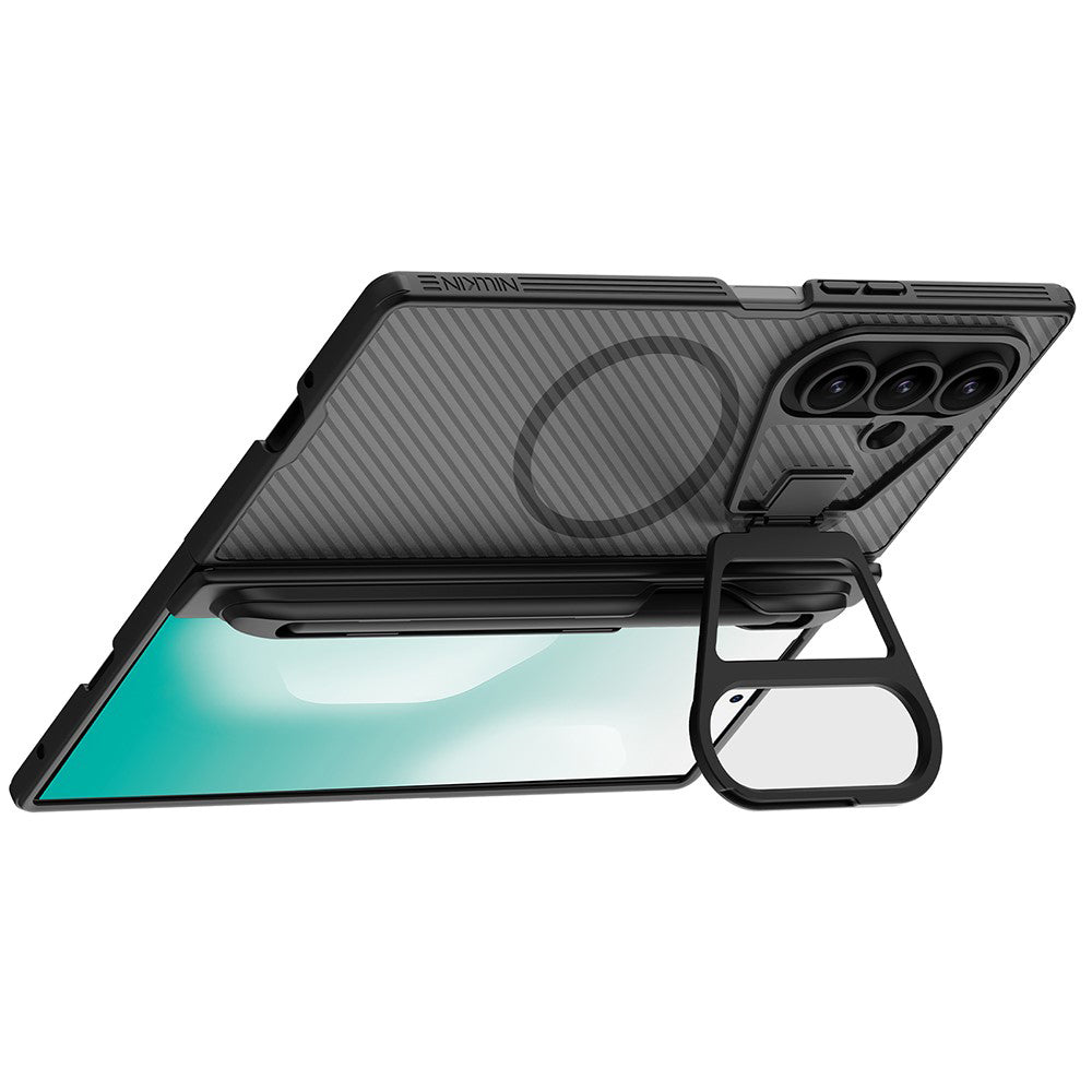 Θήκη MagSafe για Samsung Galaxy Z Fold7 F966, Nillkin, CamShield Prop με Διαφανές Κάλυμμα Φακού και Θήκη για S-Pen, Μαύρη Διαφανής