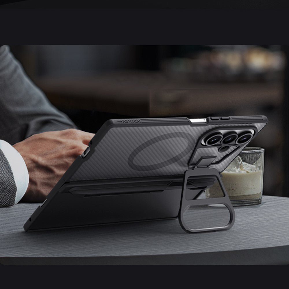 Θήκη MagSafe για Samsung Galaxy Z Fold7 F966, Nillkin, CamShield Prop με Διαφανές Κάλυμμα Φακού και Θήκη για S-Pen, Μαύρη Διαφανής
