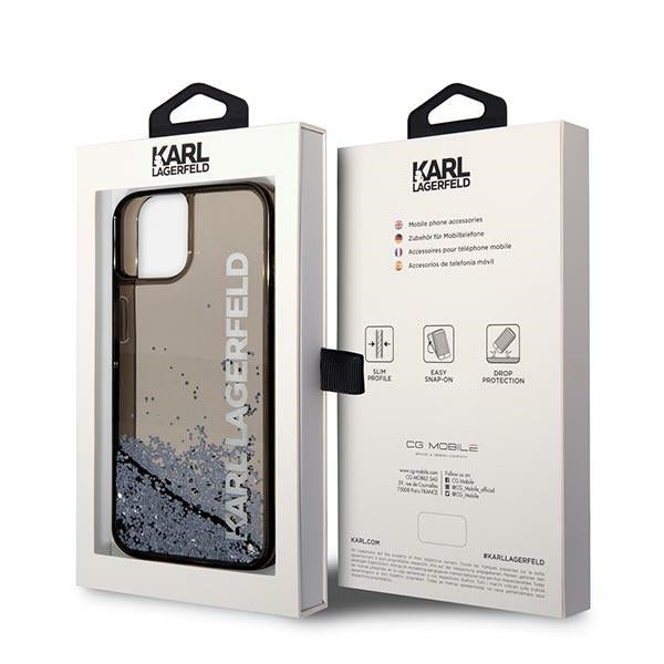 Θήκη για Apple iPhone 14 Plus, Karl Lagerfeld, Liquid Glitter KL Logo, Μαύρη