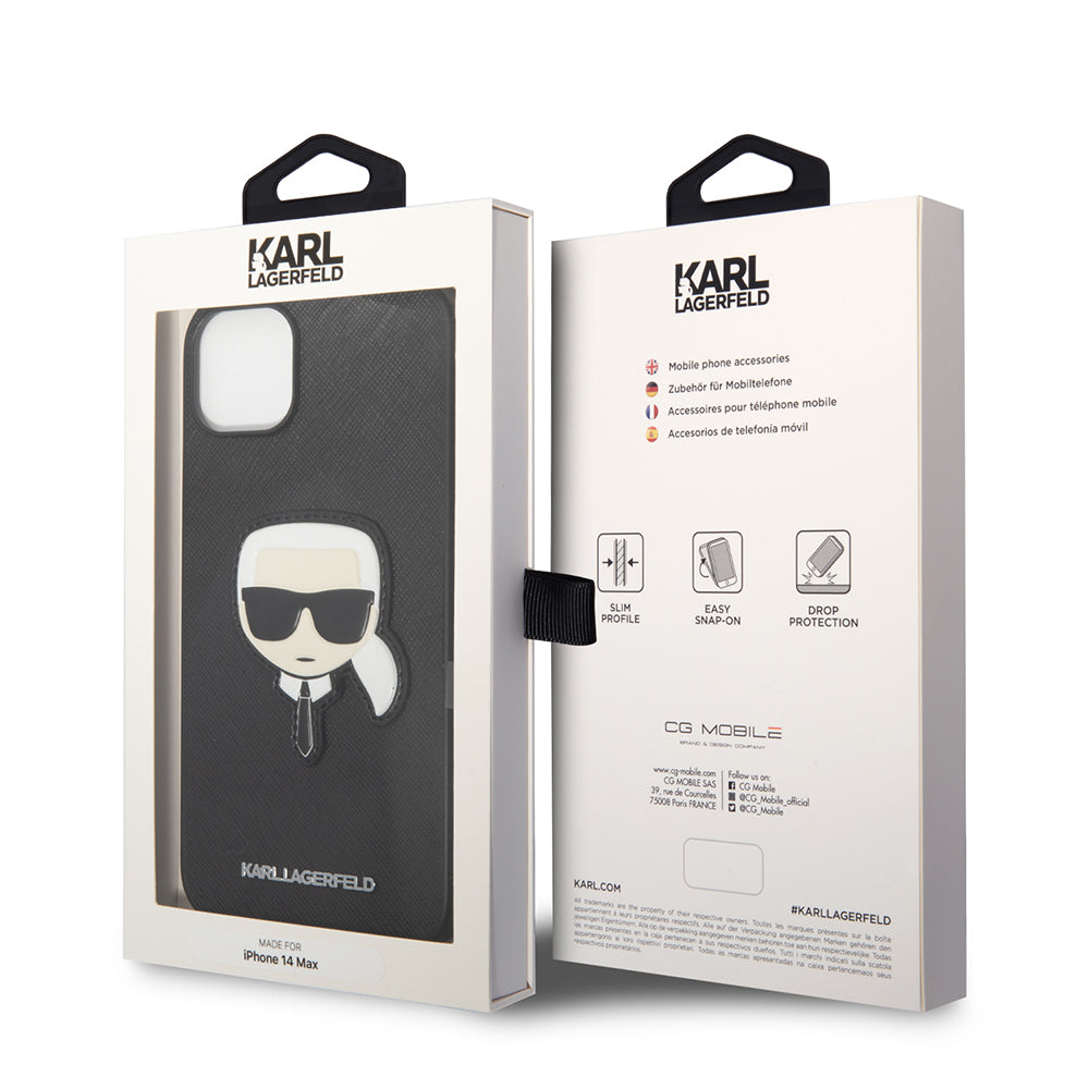 Θήκη για Apple iPhone 14 Plus, Karl Lagerfeld, Saffiano Karl's Head, Μαύρη