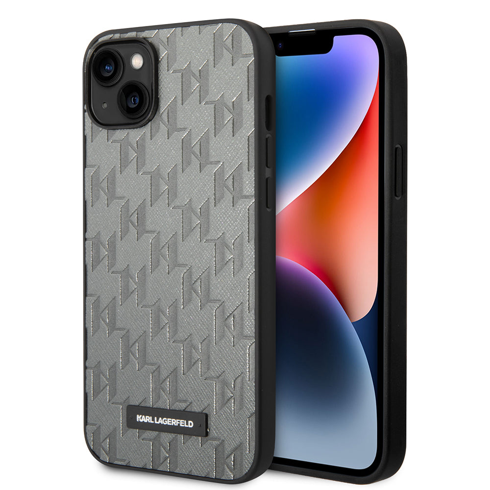 Θήκη για Apple iPhone 14 Plus, Karl Lagerfeld, Saffiano Monogram Metal Logo, Γκρι