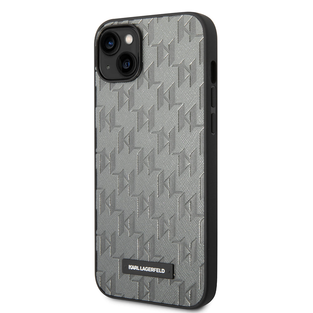 Θήκη για Apple iPhone 14 Plus, Karl Lagerfeld, Saffiano Monogram Metal Logo, Γκρι