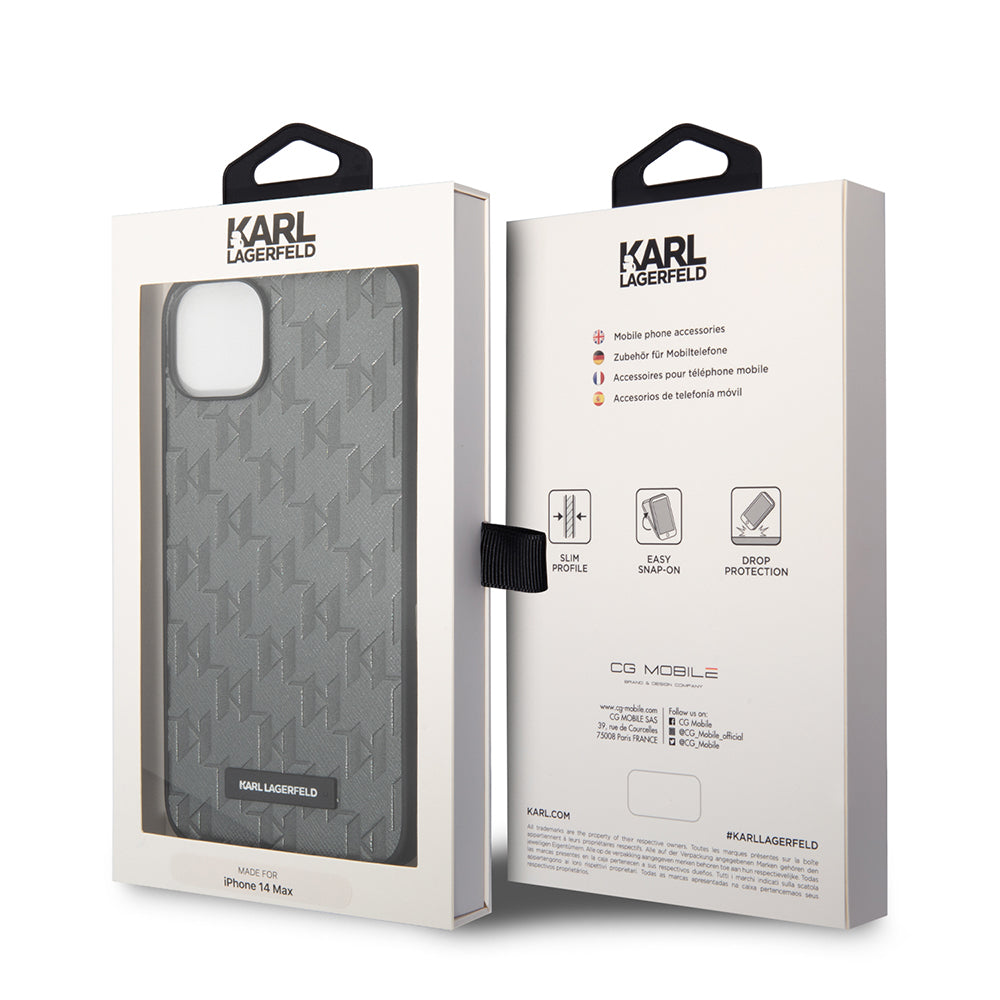 Θήκη για Apple iPhone 14 Plus, Karl Lagerfeld, Saffiano Monogram Metal Logo, Γκρι