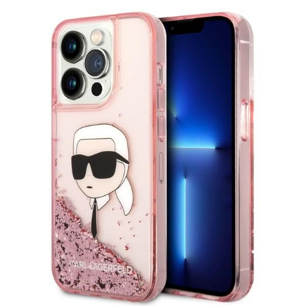 Θήκη για Apple iPhone 14 Pro, Karl Lagerfeld, Glitter Karl's Head, Ροζ