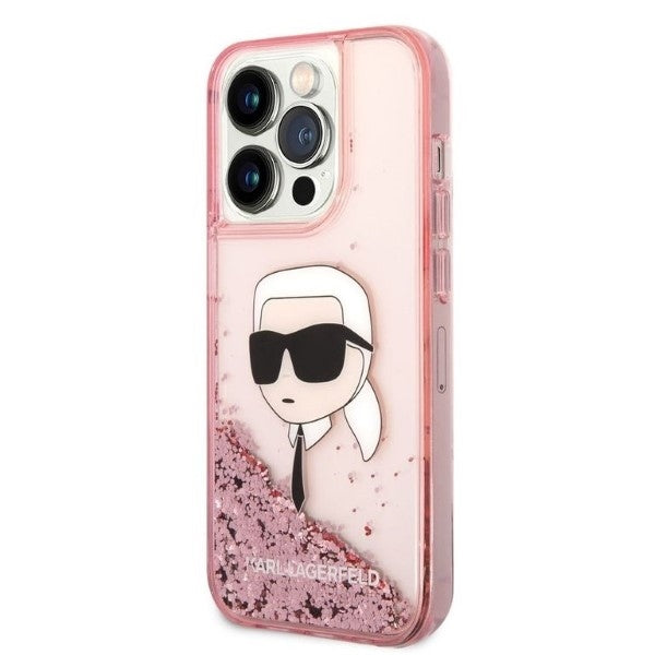 Θήκη για Apple iPhone 14 Pro, Karl Lagerfeld, Glitter Karl's Head, Ροζ