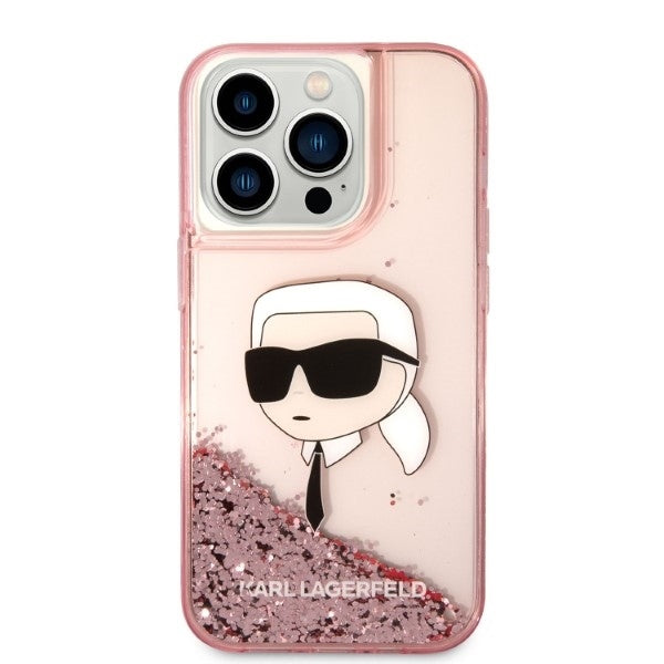 Θήκη για Apple iPhone 14 Pro, Karl Lagerfeld, Glitter Karl's Head, Ροζ
