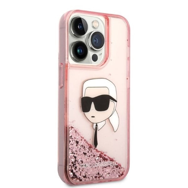 Θήκη για Apple iPhone 14 Pro, Karl Lagerfeld, Glitter Karl's Head, Ροζ