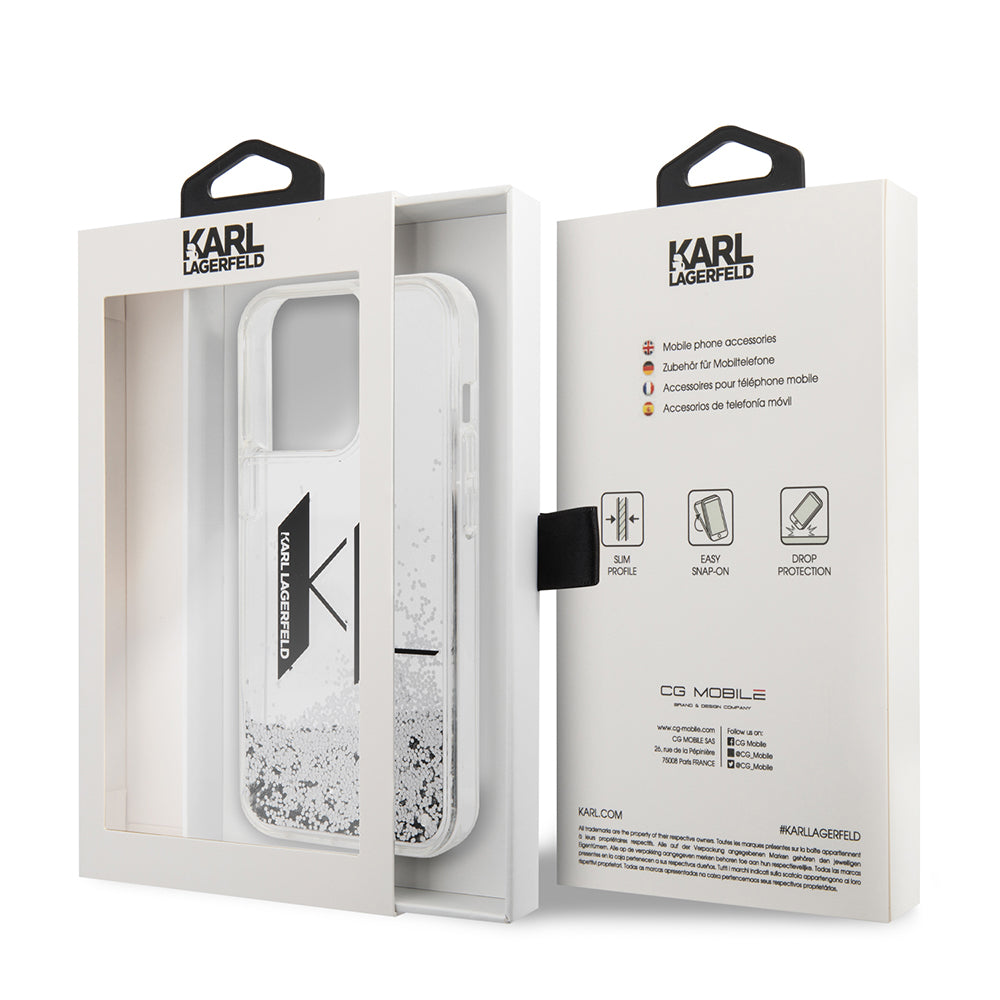 Case for Apple iPhone 14 Pro, Karl Lagerfeld, Liquid Glitter Big KL, Silver