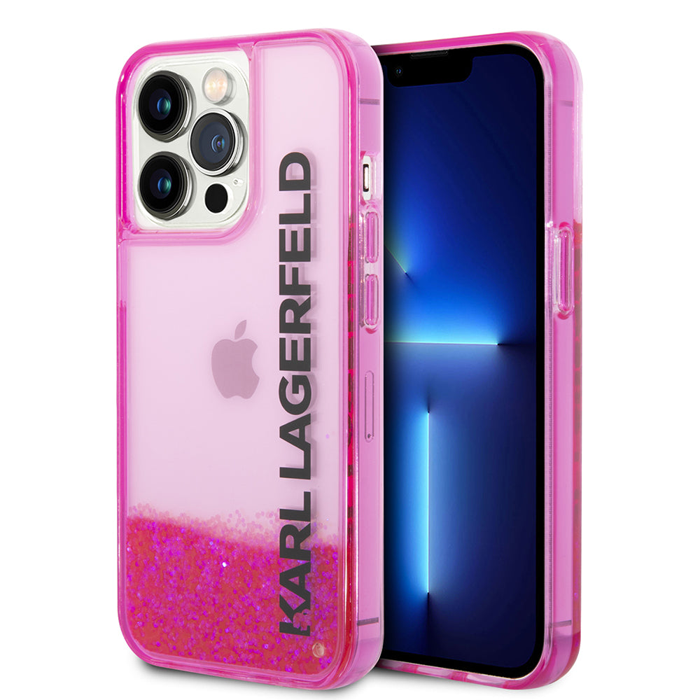 Θήκη για Apple iPhone 14 Pro, Karl Lagerfeld, Liquid Glitter KL Logo, Ροζ