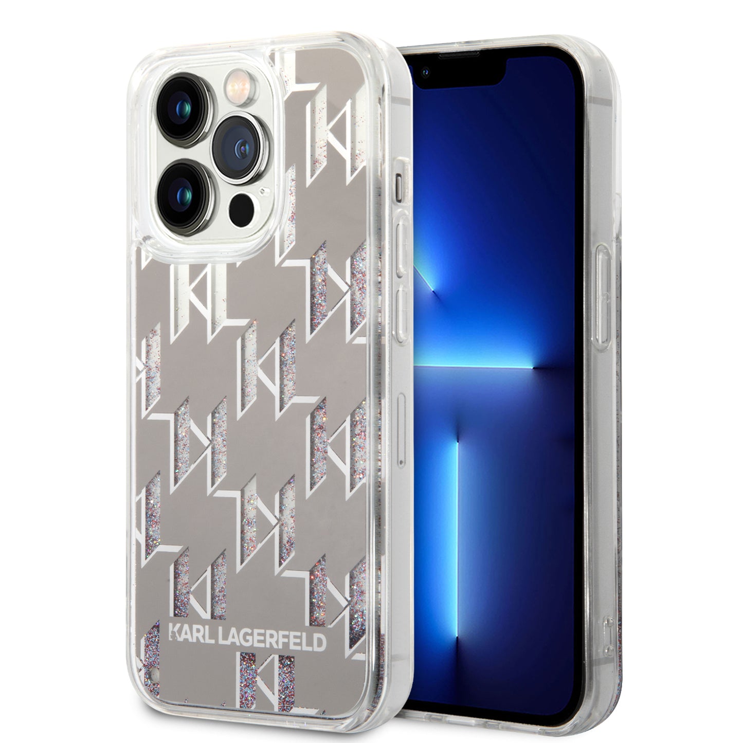 Θήκη για Apple iPhone 14 Pro, Karl Lagerfeld, Liquid Glitter Monogram, Ασημί