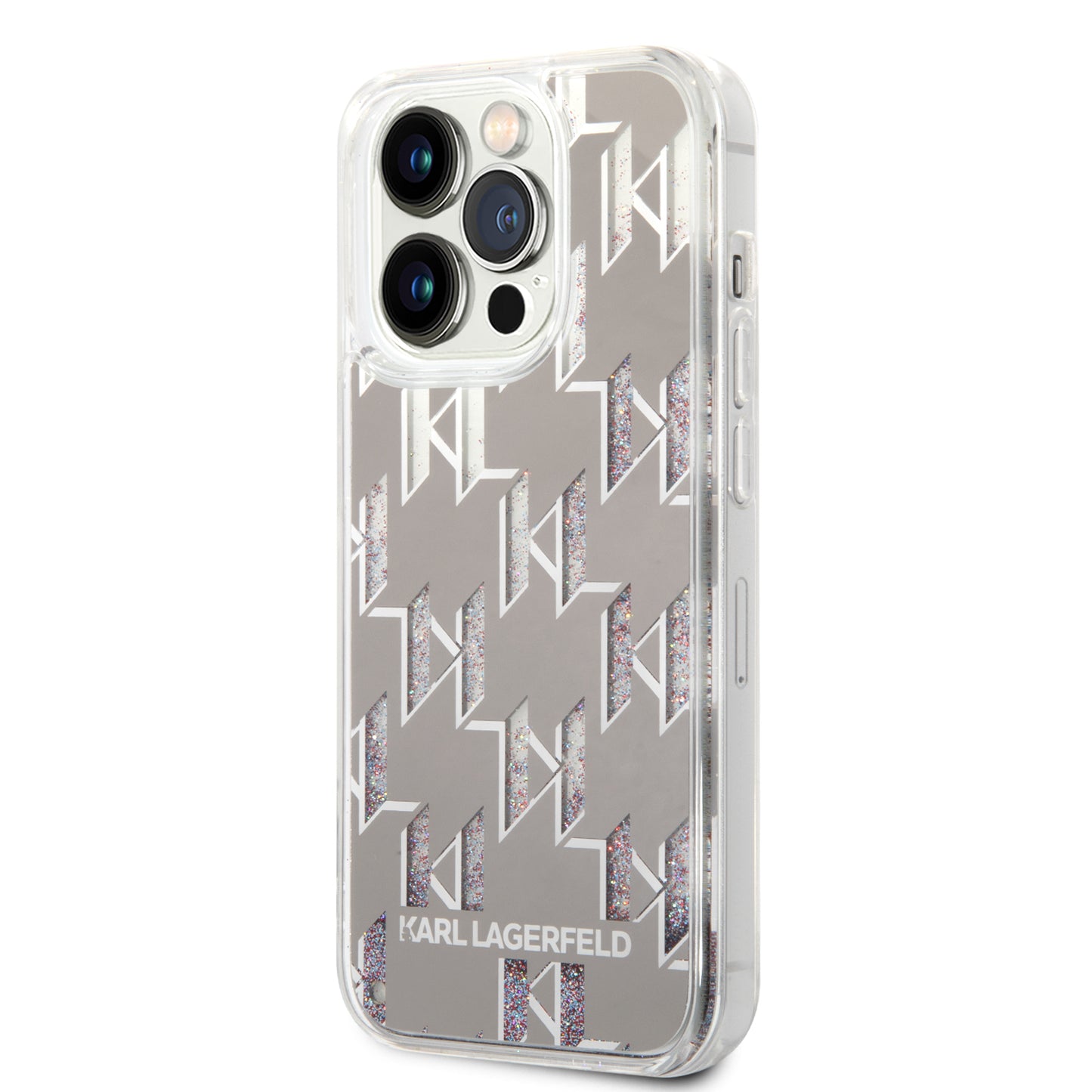 Θήκη για Apple iPhone 14 Pro, Karl Lagerfeld, Liquid Glitter Monogram, Ασημί