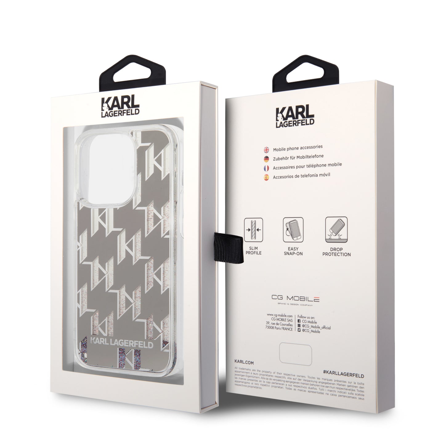 Θήκη για Apple iPhone 14 Pro, Karl Lagerfeld, Liquid Glitter Monogram, Ασημί