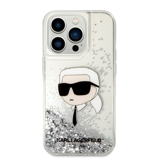 Θήκη για Apple iPhone 14 Pro Max, Karl Lagerfeld, Glitter Karl's Head, Ασημί
