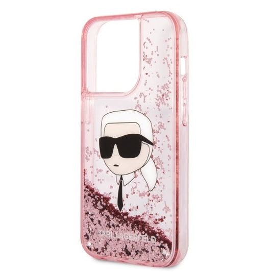 Θήκη για Apple iPhone 14 Pro Max, Karl Lagerfeld, Glitter Karl's Head, Ροζ