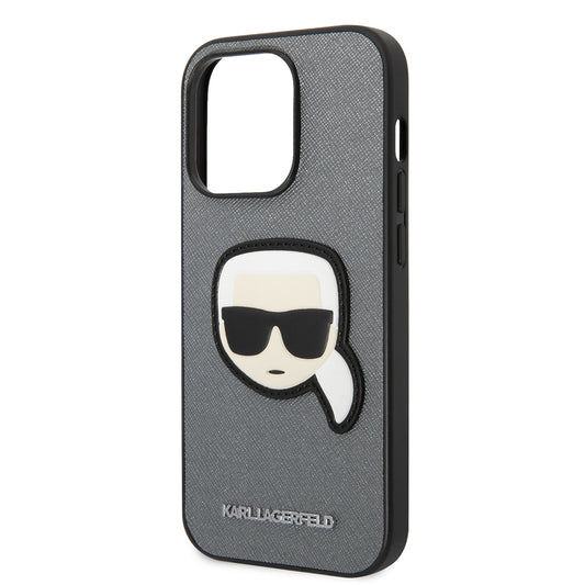 Θήκη για Apple iPhone 14 Pro Max, Karl Lagerfeld, Saffiano Karl's Head, Ασημί