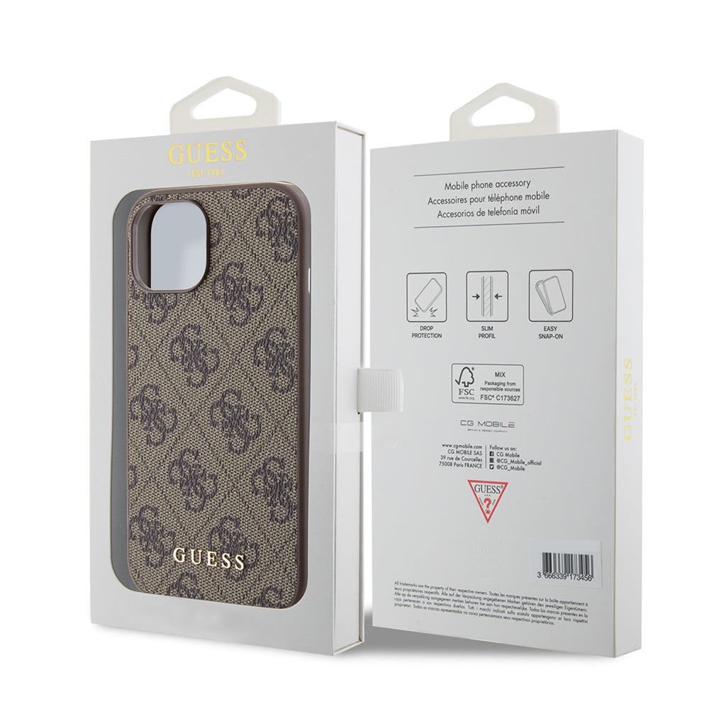 Θήκη για Apple iPhone 15, Guess, 4G Metal Gold Logo, Καφέ