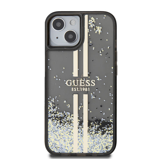 Θήκη για Apple iPhone 15, Guess, Liquid Glitter Gold Stripes, Μαύρη