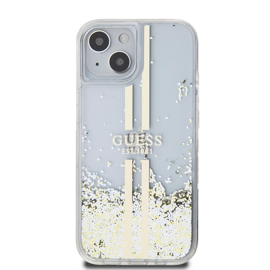 Θήκη για Apple iPhone 15, Guess, Liquid Glitter Gold Stripes, Διαφανής