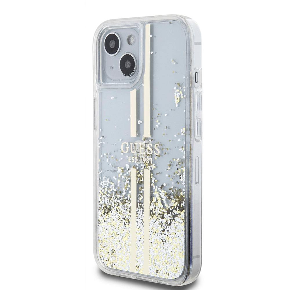 Θήκη για Apple iPhone 15, Guess, Liquid Glitter Gold Stripes, Διαφανής