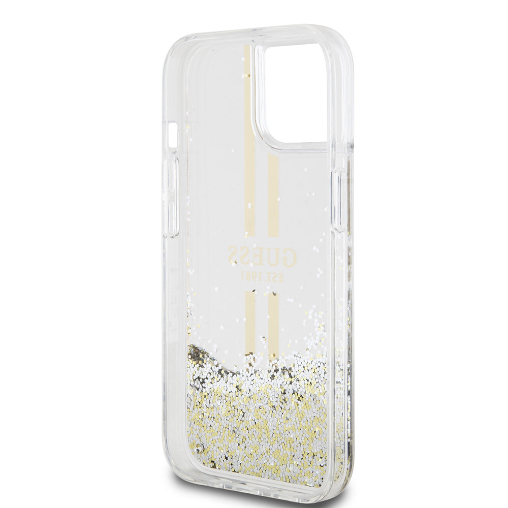 Θήκη για Apple iPhone 15, Guess, Liquid Glitter Gold Stripes, Διαφανής