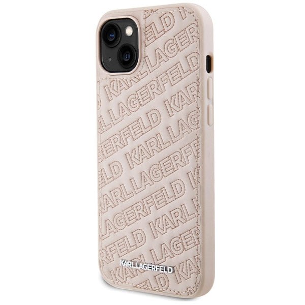 Case for Apple iPhone 15, Karl Lagerfeld, Diagonal Quilted K Pattern, Pink