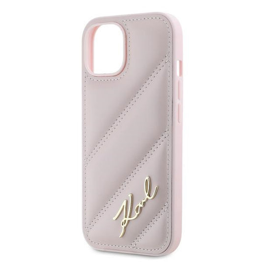 Case for Apple iPhone 15, Karl Lagerfeld, Diagonal Quilted Script, Pink