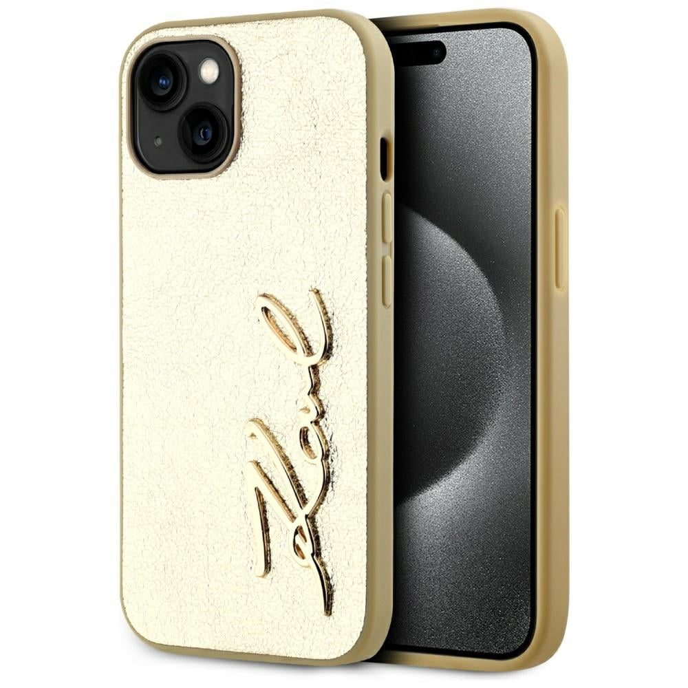 Θήκη για Apple iPhone 15, Karl Lagerfeld, Metal Signature, Χρυσή