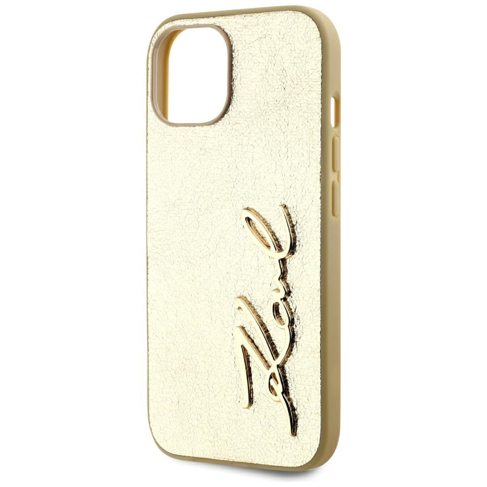 Θήκη για Apple iPhone 15, Karl Lagerfeld, Metal Signature, Χρυσή