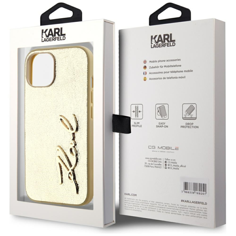 Θήκη για Apple iPhone 15, Karl Lagerfeld, Metal Signature, Χρυσή