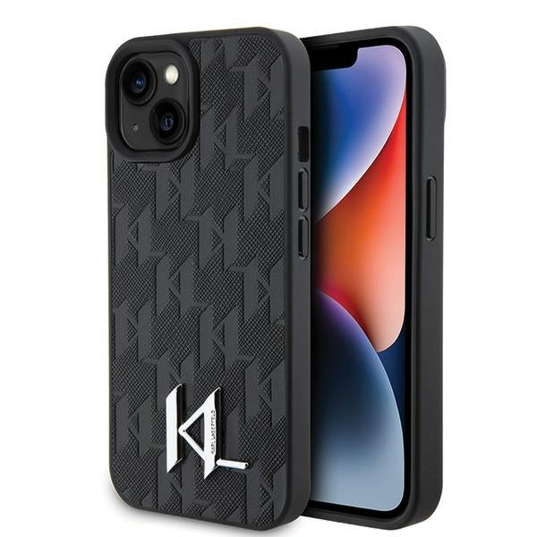Θήκη για Apple iPhone 15, Karl Lagerfeld, Monogram Hot Stamp Metal Logo, Μαύρη
