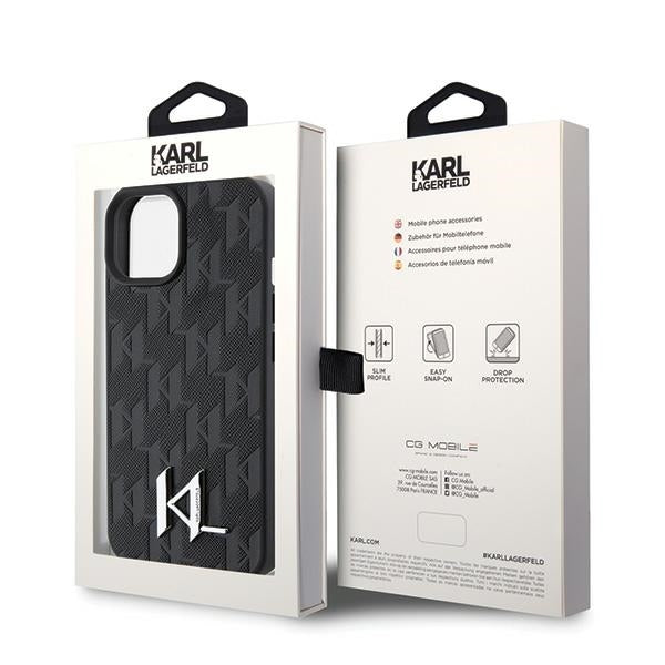 Θήκη για Apple iPhone 15, Karl Lagerfeld, Monogram Hot Stamp Metal Logo, Μαύρη