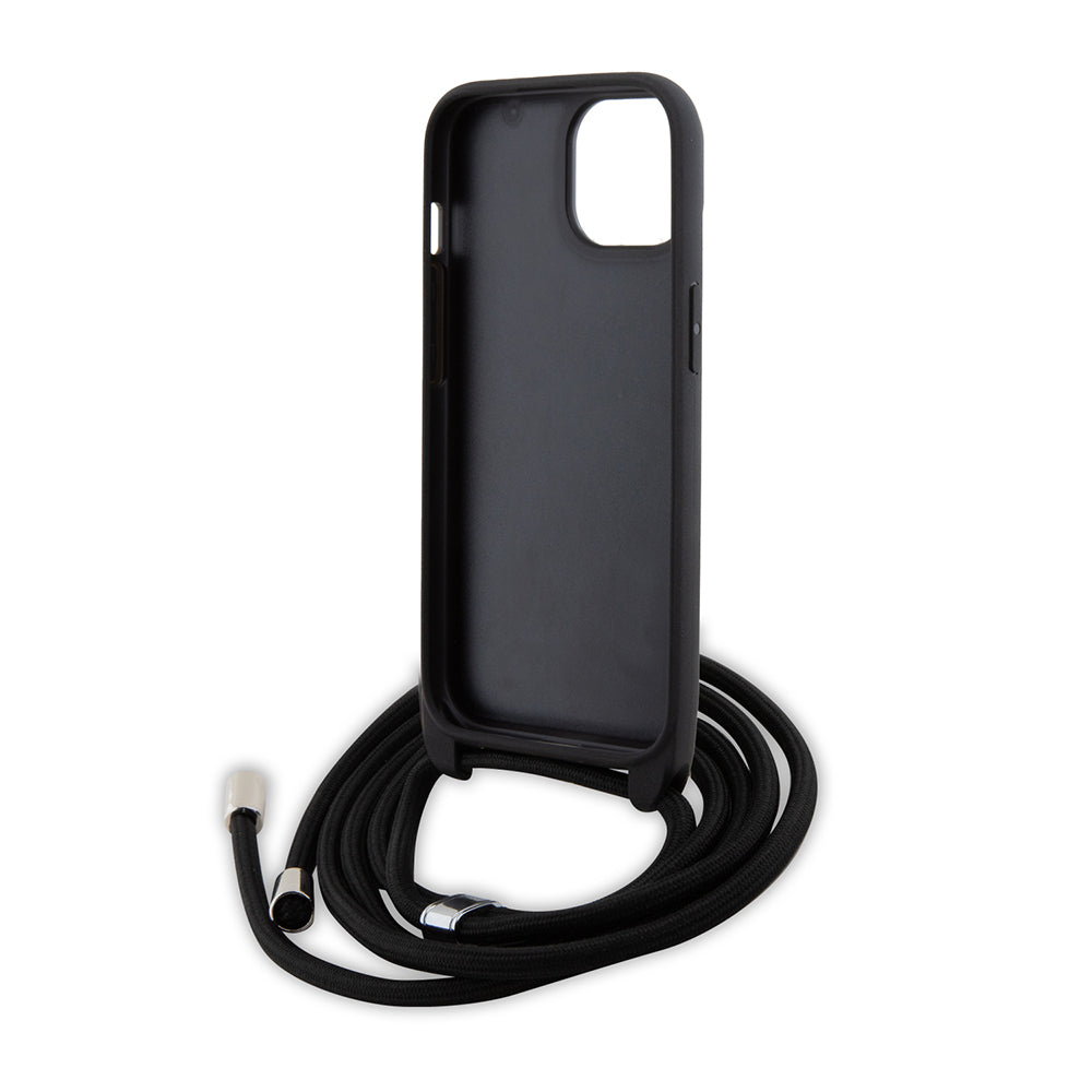 Θήκη για Apple iPhone 15, Karl Lagerfeld, Saffiano Crossbody Metal Pin Karl & Choupette, Μαύρη