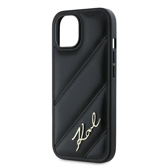 Θήκη για Apple iPhone 15 Plus, Karl Lagerfeld, Diagonal Quilted Script, Μαύρη