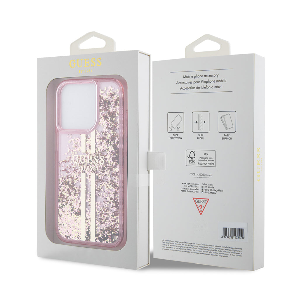 Θήκη για Apple iPhone 15 Pro, Guess, Liquid Glitter Gold Stripes, Ροζ