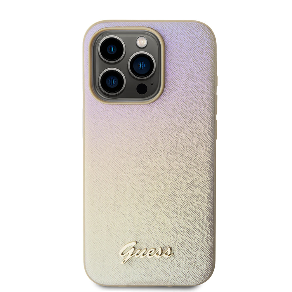 Θήκη για Apple iPhone 15 Pro, Guess, Saffiano Iridescent Script, Χρυσή