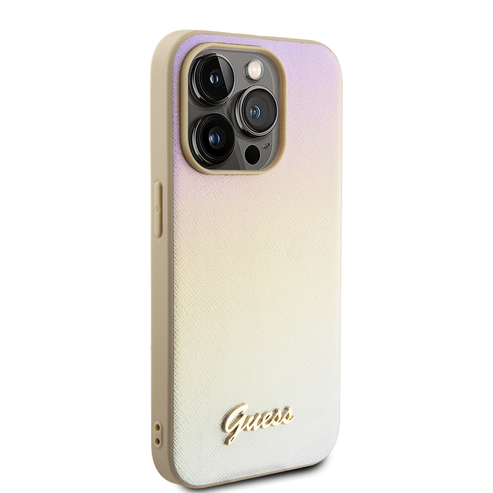 Θήκη για Apple iPhone 15 Pro, Guess, Saffiano Iridescent Script, Χρυσή