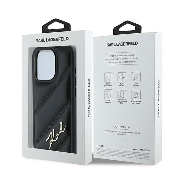 Θήκη για Apple iPhone 15 Pro, Karl Lagerfeld, Diagonal Quilted Script, Μαύρη
