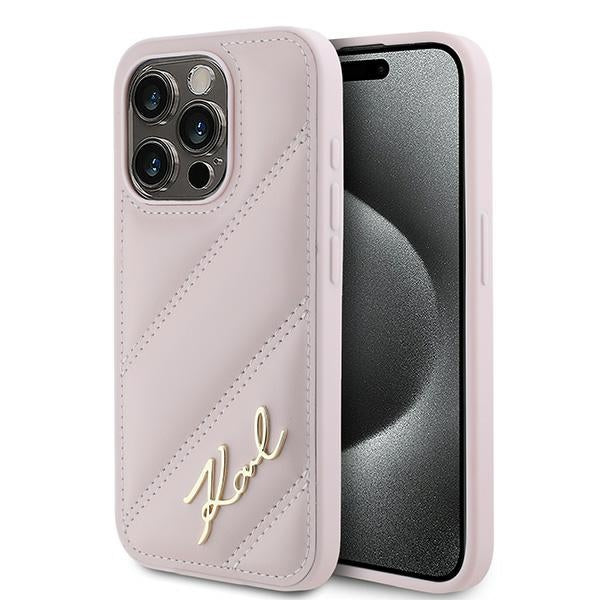 Θήκη για Apple iPhone 15 Pro, Karl Lagerfeld, Diagonal Quilted Script, Ροζ