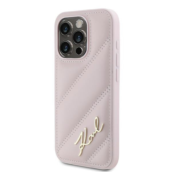 Θήκη για Apple iPhone 15 Pro, Karl Lagerfeld, Diagonal Quilted Script, Ροζ