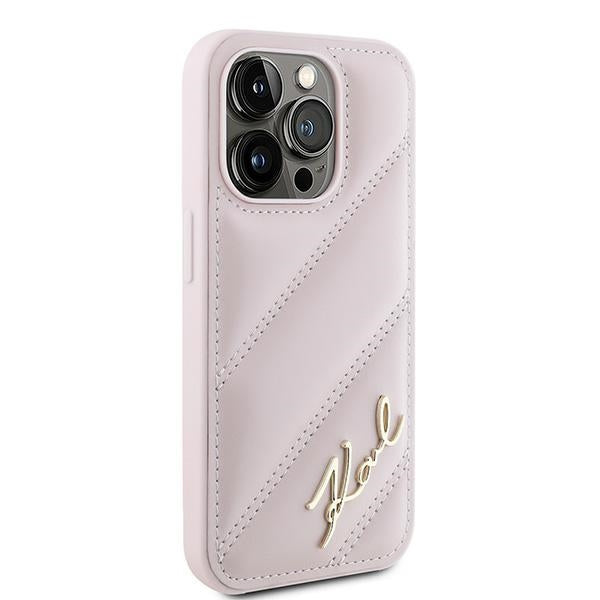 Θήκη για Apple iPhone 15 Pro, Karl Lagerfeld, Diagonal Quilted Script, Ροζ