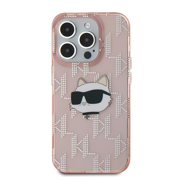 Θήκη για Apple iPhone 15 Pro, Karl Lagerfeld, IML Luxury Monogram Choupette's Head, Ροζ