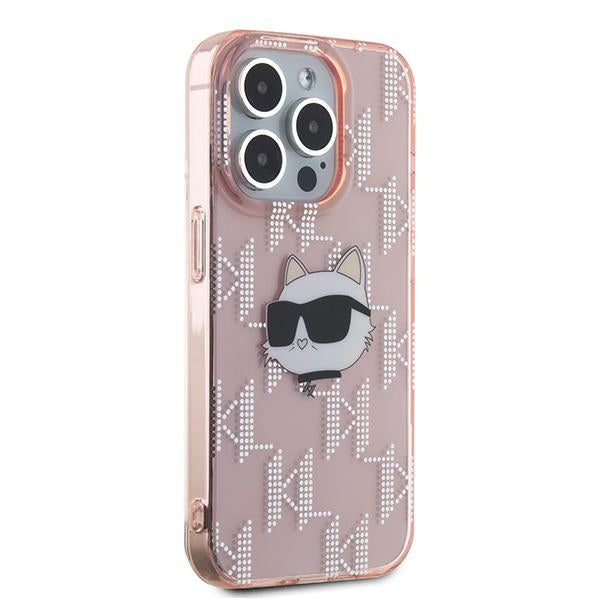Θήκη για Apple iPhone 15 Pro, Karl Lagerfeld, IML Luxury Monogram Choupette's Head, Ροζ