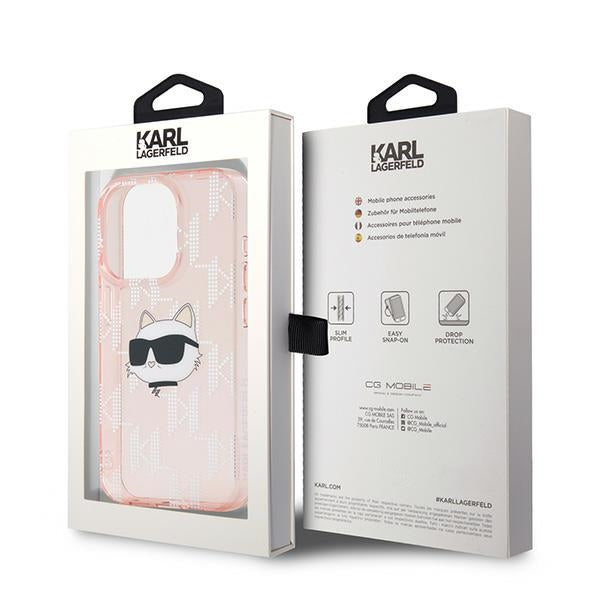 Θήκη για Apple iPhone 15 Pro, Karl Lagerfeld, IML Luxury Monogram Choupette's Head, Ροζ