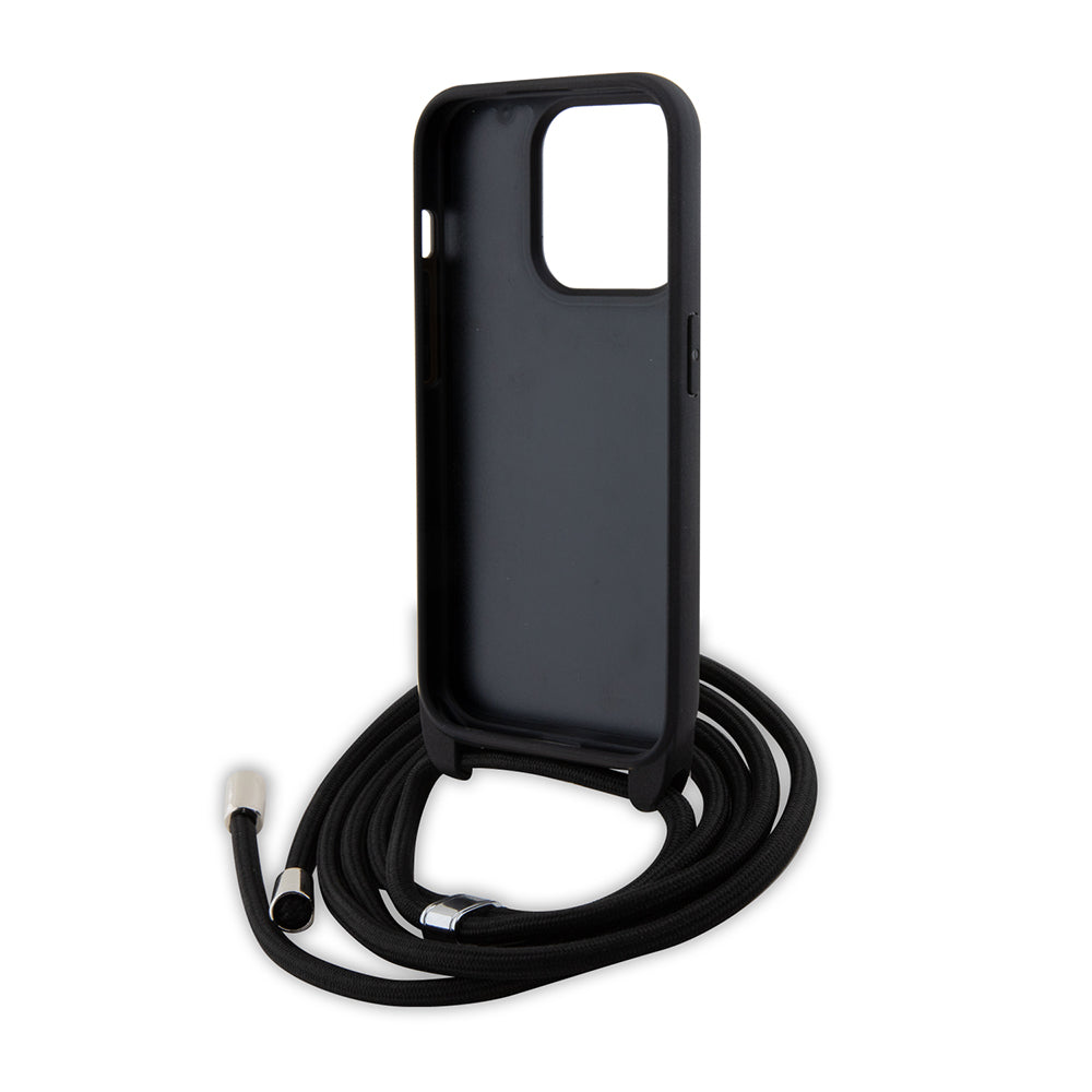 Θήκη για Apple iPhone 15 Pro, Karl Lagerfeld, Saffiano Crossbody Metal Pin Karl & Choupette, Μαύρη