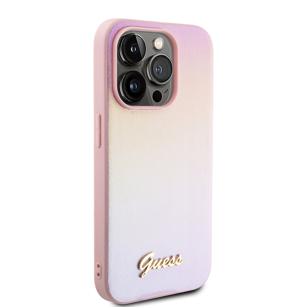 Θήκη για Apple iPhone 15 Pro Max, Guess, Iridescent Metal Script, Ροζ