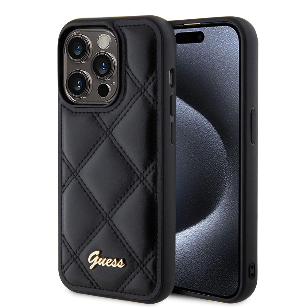 Θήκη για Apple iPhone 15 Pro Max, Guess, Quilted Metal Logo, Μαύρη